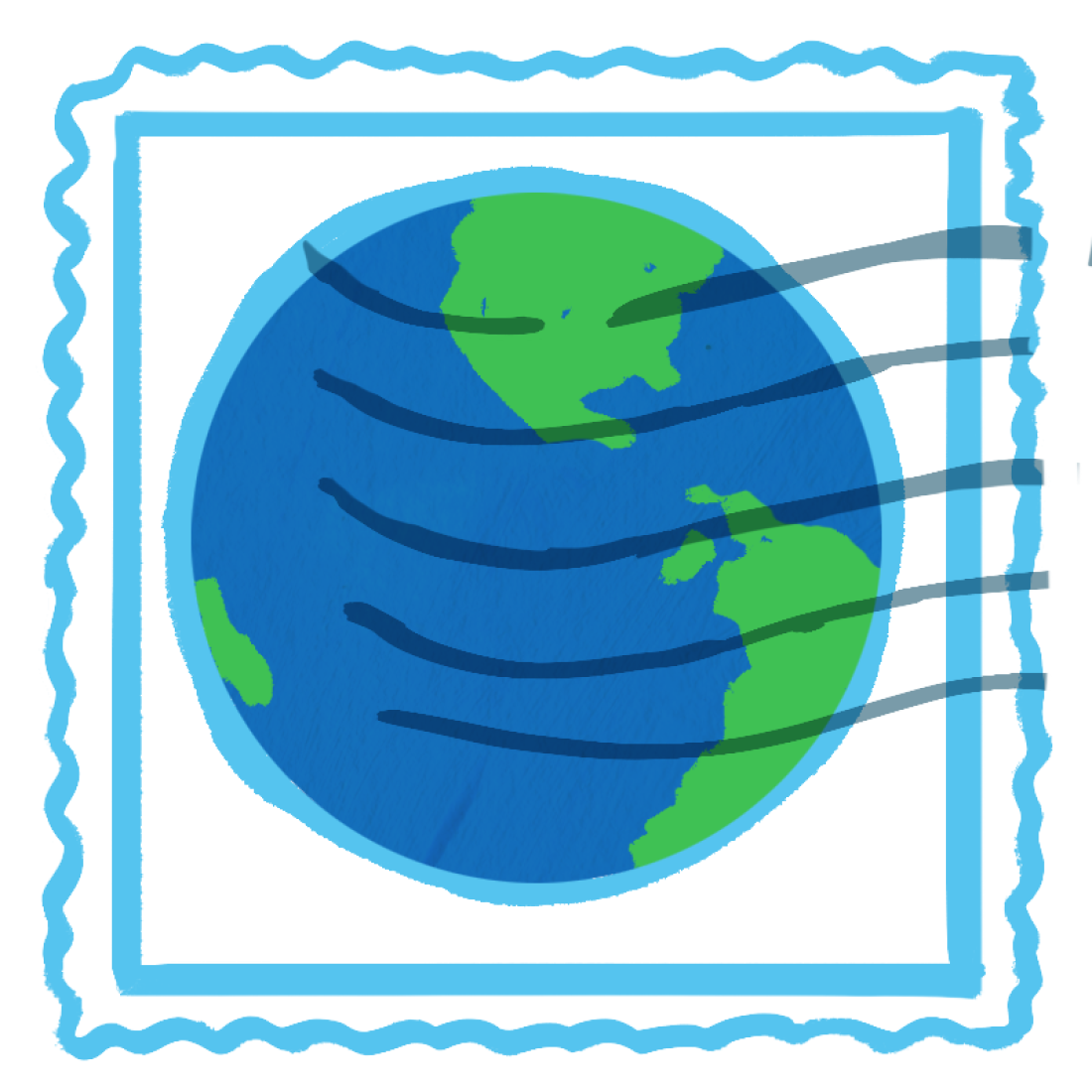 Illustration of a postage stamp with the image of the Earth.